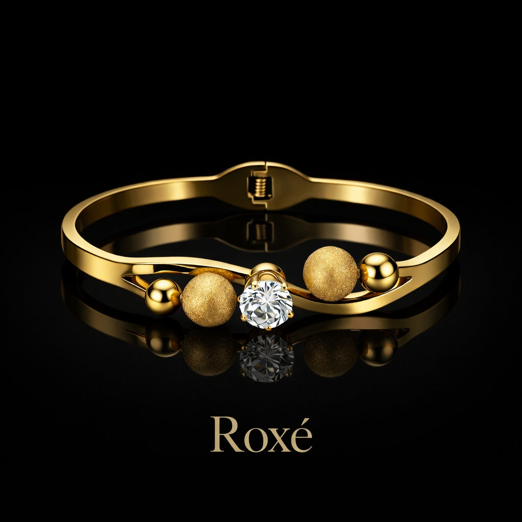 Bratara eleganta ROXE aurie cu cristal stralucitor si bile decorative