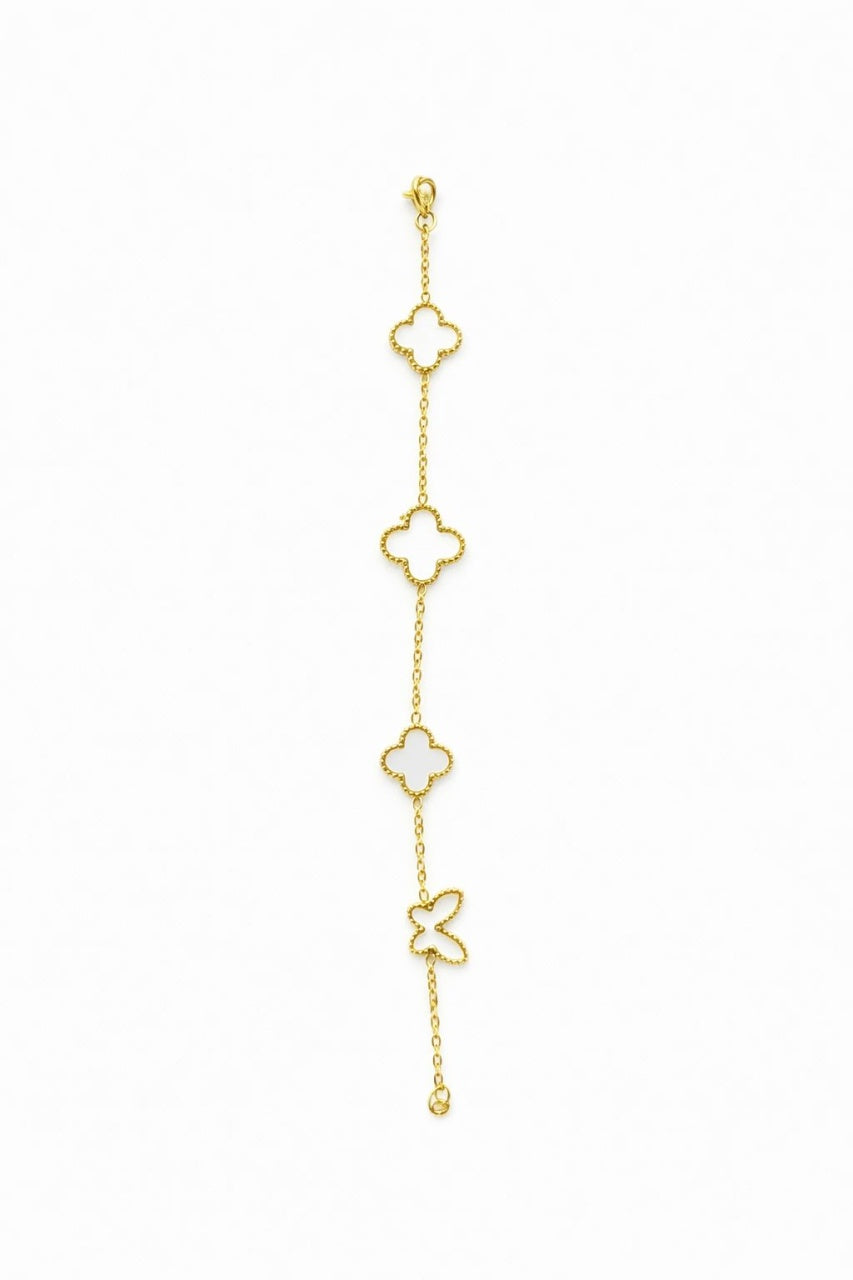Bratara premium aurie ROXE cu flori delicate si fluture, reglabila 17+4 cm