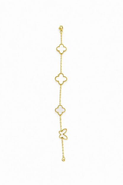 Bratara premium aurie ROXE cu flori delicate si fluture, reglabila 17+4 cm