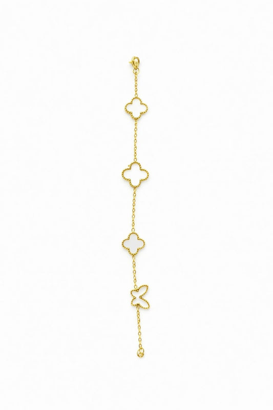 Bratara premium aurie ROXE cu flori delicate si fluture, reglabila 17+4 cm