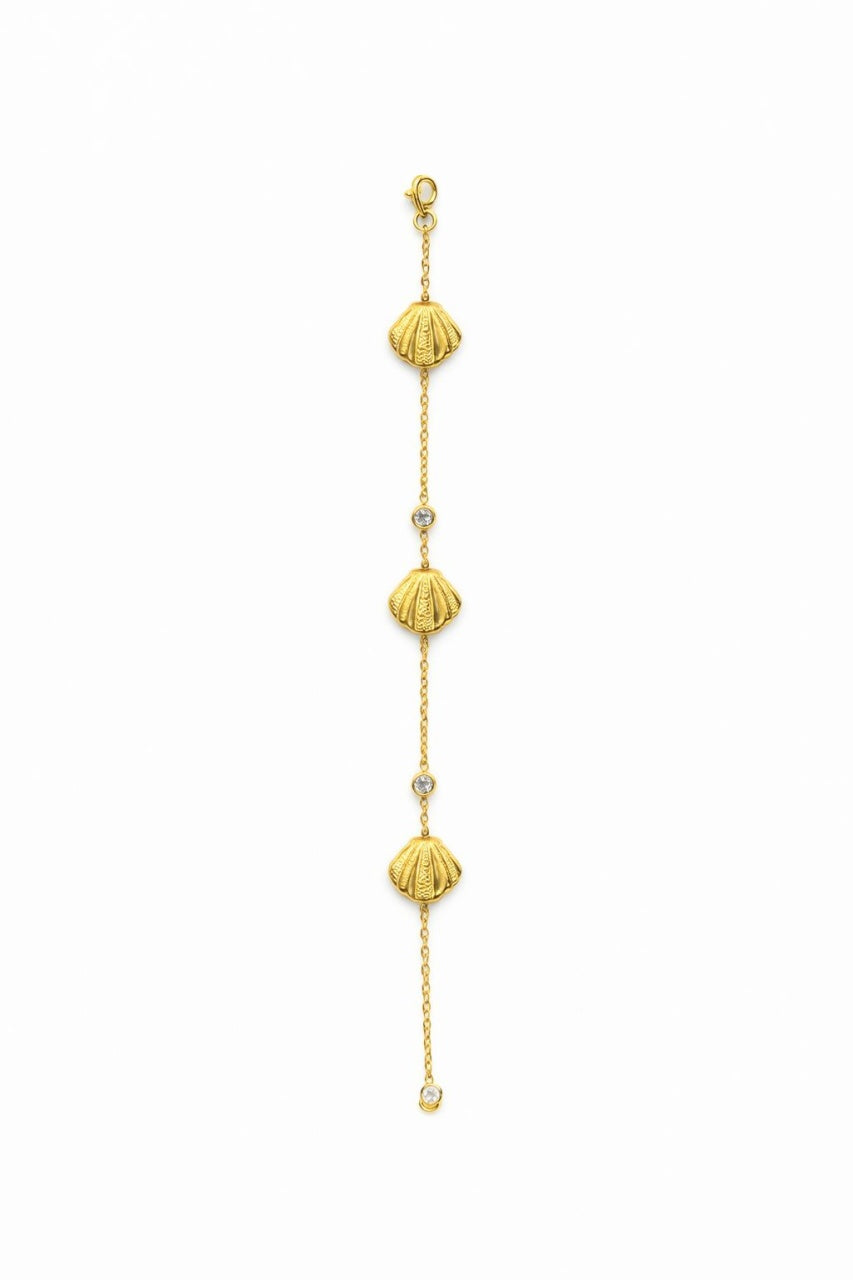 Bratara premium aurie ROXE cu scoici elegante si cristale fine, reglabila 17.5+5 cm