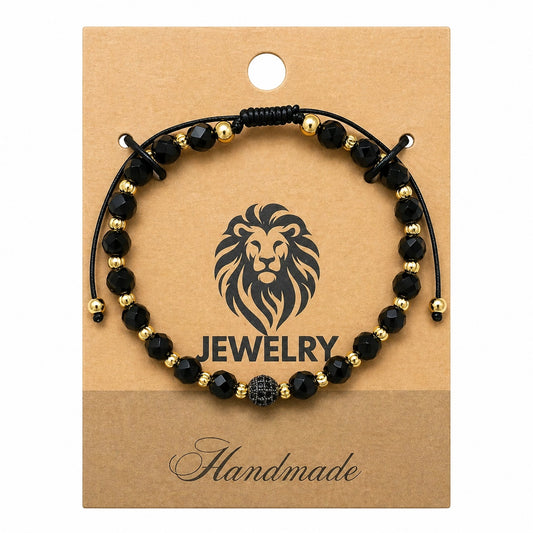 Bratara reglabila Roxe barbati negru cu accente aurii design elegant margele fatetate