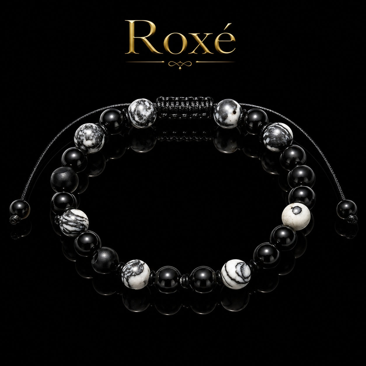 Bratara reglabila Roxe barbati negru cu alb design modern elegant premium