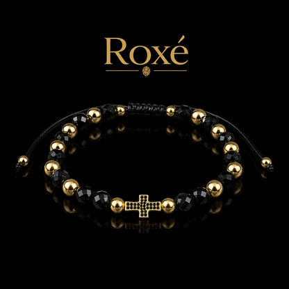 Bratara reglabila Roxe barbati negru si auriu cu cruce stil elegant modern