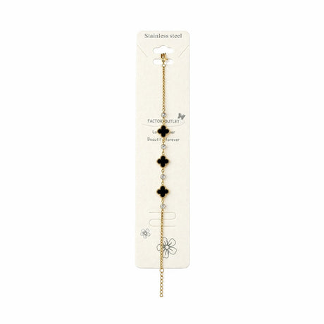 Brățară ROXE – model trifoi negru & cristale, design elegant, reglabil