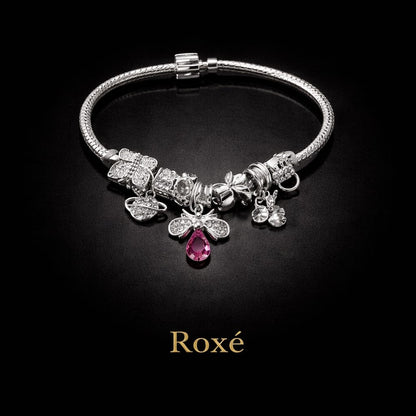 Bratara ROXE argintie cu albinuta charmuri elegante si cristale culori mixte