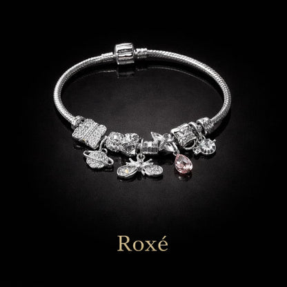 Bratara ROXE argintie cu albinuta charmuri elegante si cristale culori mixte