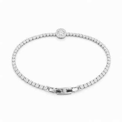 Brățară Roxé Argintie cu Cristal Central și Pietricele, 18 cm