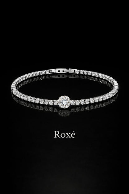 Brățară Roxé Argintie cu Cristal Central și Pietricele, 18 cm