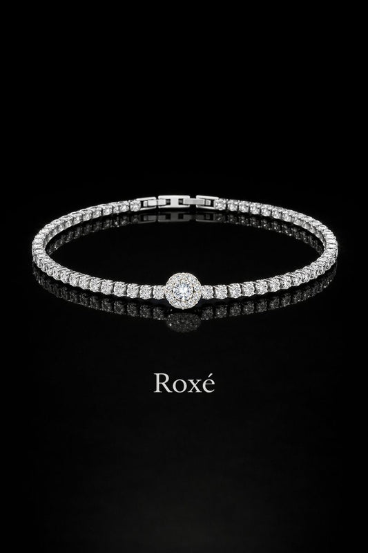 Brățară Roxé Argintie cu Cristal Central și Pietricele, 18 cm