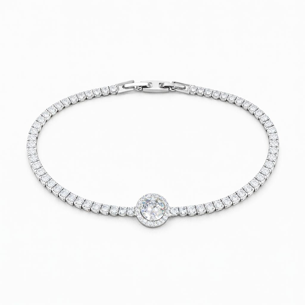 Brățară Roxe Argintie cu Cristal Rotund, design delicat , 18 cm