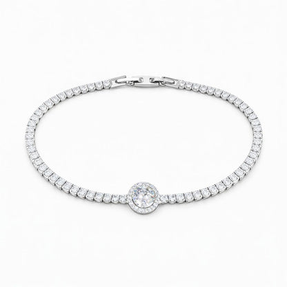 Brățară Roxe Argintie cu Cristal Rotund, design delicat , 18 cm