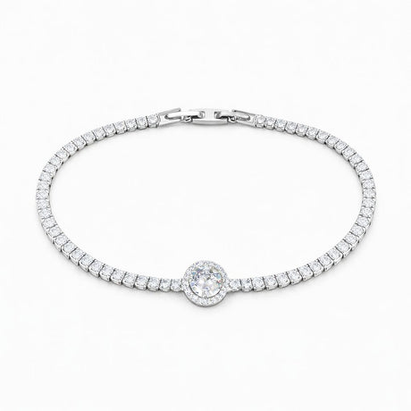 Brățară Roxe Argintie cu Cristal Rotund, design delicat , 18 cm