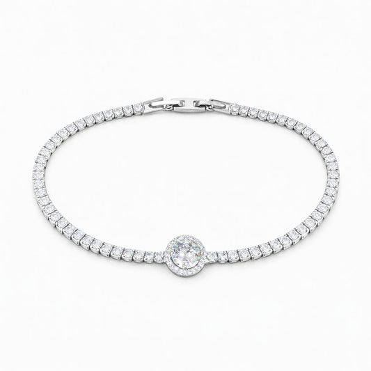 Brățară Roxe Argintie cu Cristal Rotund, design delicat , 18 cm