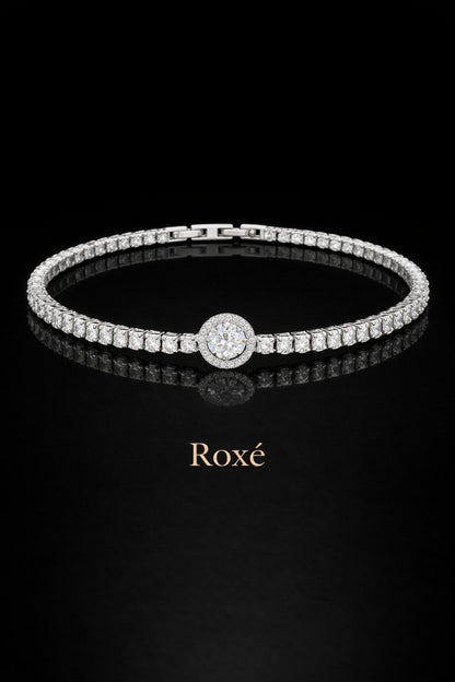 Brățară Roxe Argintie cu Cristal Rotund, design delicat , 18 cm