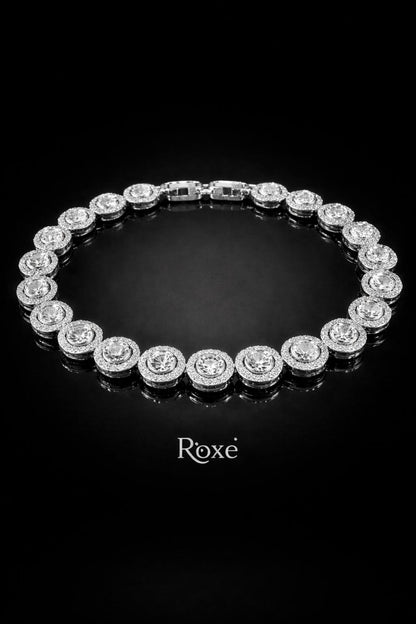 Bratara ROXE argintie cu cristale rotunde stralucitoare, design elegant, 19 cm