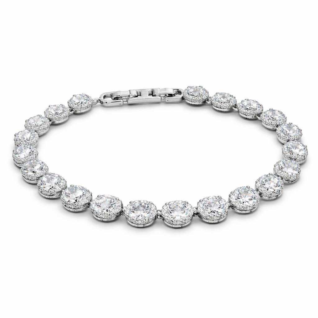 Bratara ROXE argintie cu cristale stralucitoare, design elegant circular, 19 cm