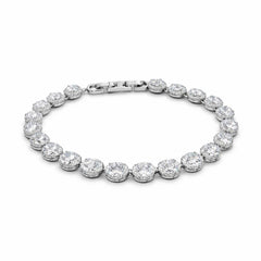 Bratara ROXE argintie cu cristale stralucitoare, design elegant circular, 19 cm