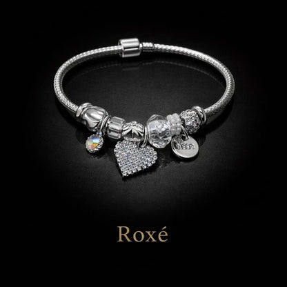 Bratara ROXE argintie cu inima si piatra accent charmuri elegante dama
