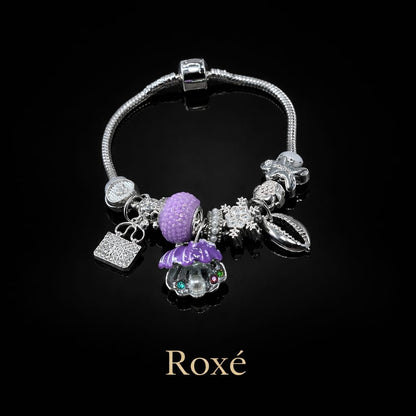 Bratara ROXE argintie cu melc scoica cu perla si fulg de nea charmuri elegante