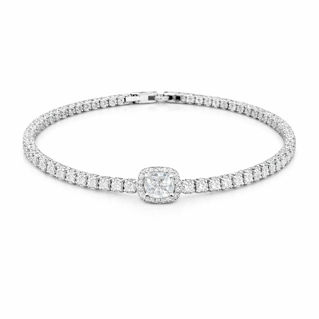 Bratara Roxe argintie cu pietricele si cristal central, eleganta, 18cm
