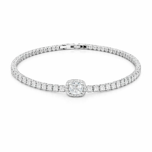 Bratara Roxe argintie cu pietricele si cristal central, eleganta, 18cm