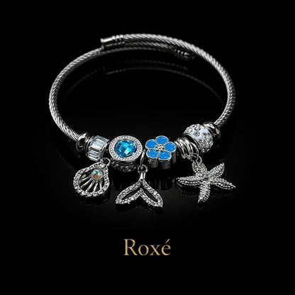 Bratara ROXE argintie cu scoica coada de sirena si stea de mare charmuri