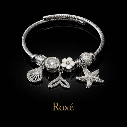 Bratara ROXE argintie cu scoica coada de sirena si stea de mare charmuri