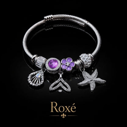 Bratara ROXE argintie cu scoica coada de sirena si stea de mare charmuri