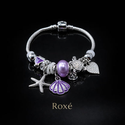 Bratara ROXE argintie cu stea de mare scoica si testoasa charmuri elegante