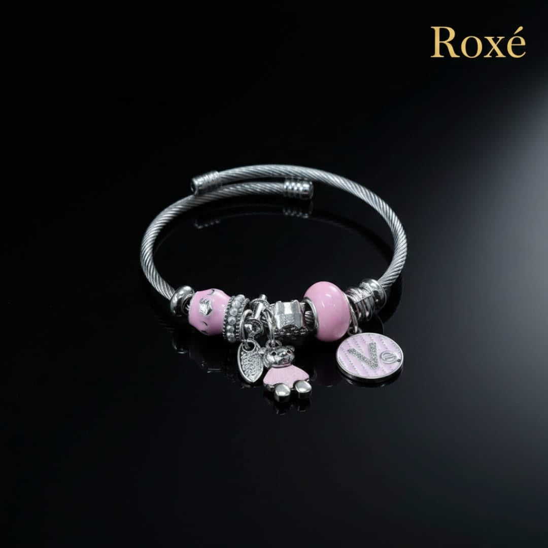 Bratara ROXE argintie cu ursulet charmuri elegante dama cadou stil modern