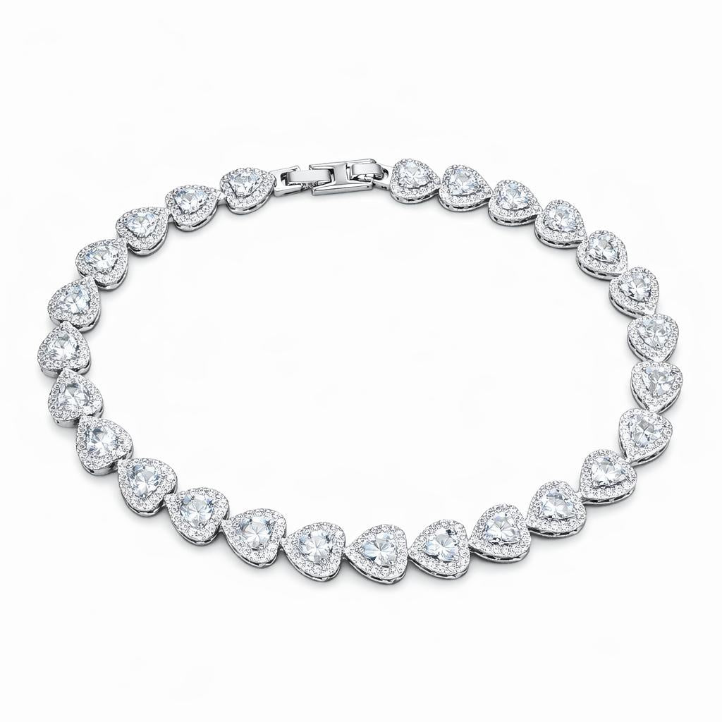 Bratara ROXE argintie eleganta cu inimioare din cristale stralucitoare, design romantic premium, 20 cm