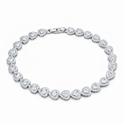 Bratara ROXE argintie eleganta cu inimioare din cristale stralucitoare, design romantic premium, 20 cm
