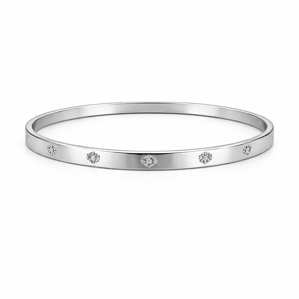 Bratara ROXE argintie rigida cu cristale discrete design elegant inchizatoare fixa