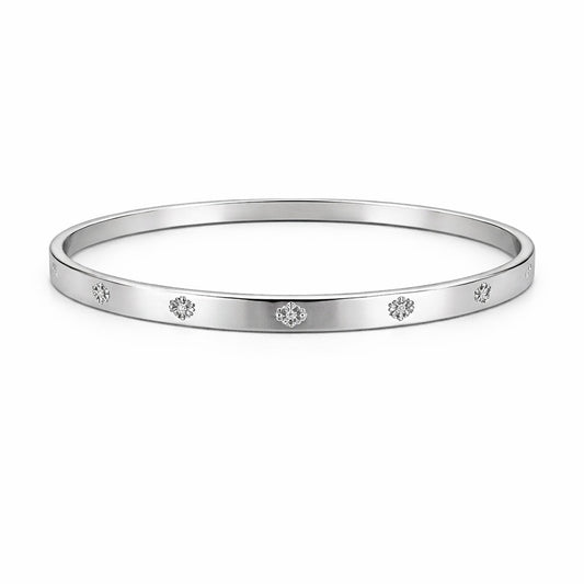 Bratara ROXE argintie rigida cu cristale discrete design elegant inchizatoare fixa