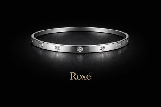 Bratara ROXE argintie rigida cu cristale discrete design elegant inchizatoare fixa