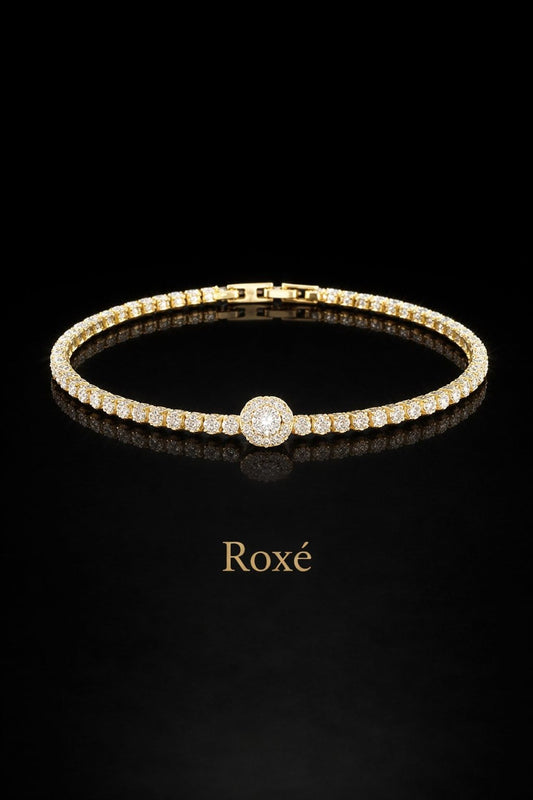 Brățară Roxe Aurie cu Cristal Central , material inoxidabil, 18 cm