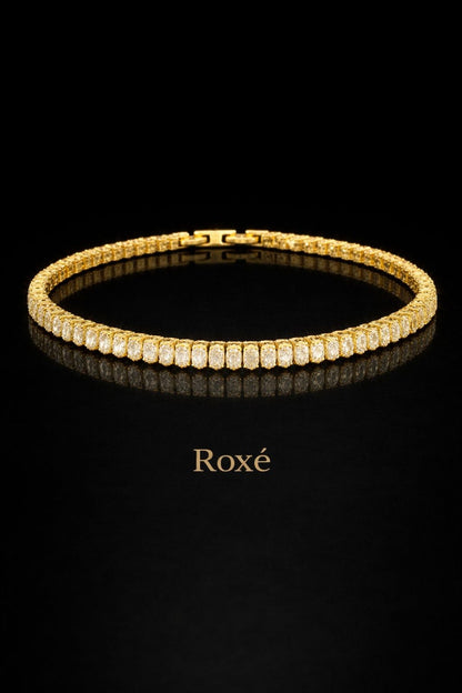 Brățară Roxé Aurie cu Cristale Dreptunghiulare Fine – Eleganță Delicată, 18 cm