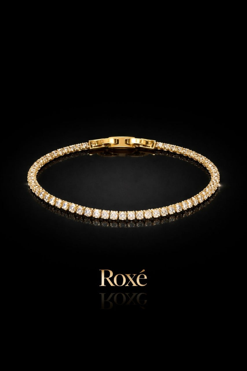 Brățară Roxé Aurie cu Cristale Fine – Strălucire Elegantă, 17.5 cm