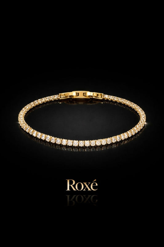 Brățară Roxé Aurie cu Cristale Fine – Strălucire Elegantă, 17.5 cm