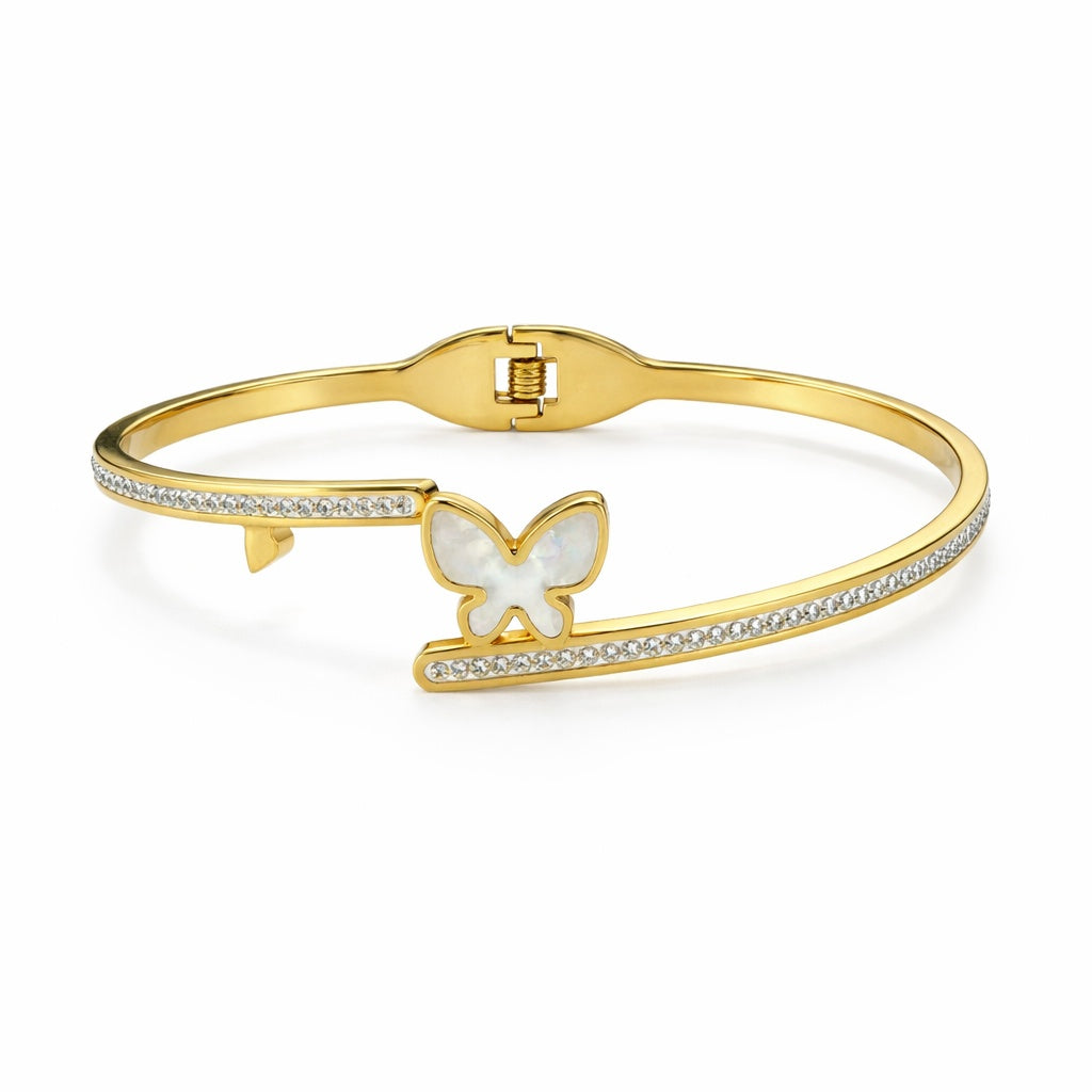 Bratara ROXE aurie cu fluture si cristale stralucitoare design elegant inchidere fixa