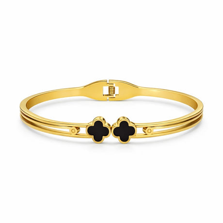Bratara ROXE aurie cu model trifoi negru design elegant inchizatoare fixa