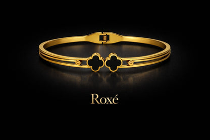 Bratara ROXE aurie cu model trifoi negru design elegant inchizatoare fixa