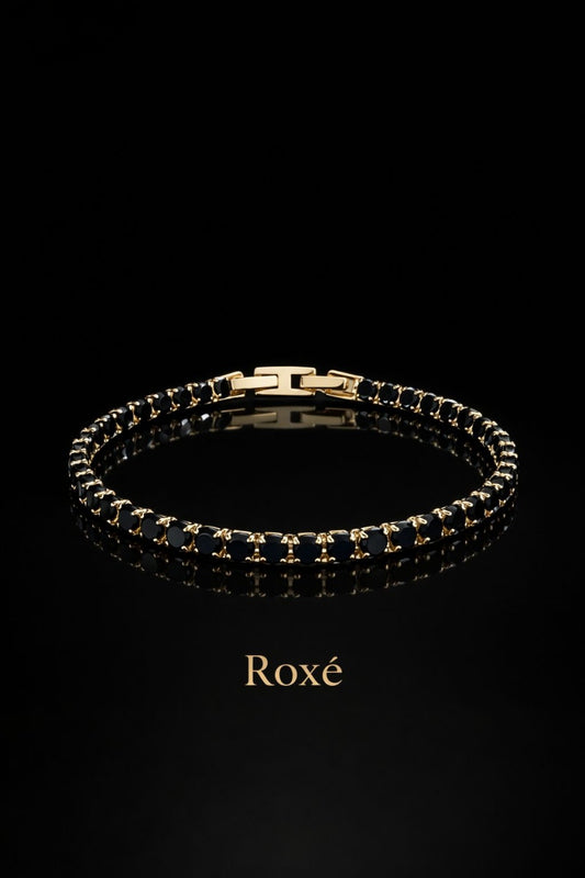 Brățară Roxé Aurie cu Pietricele Negre – Elegantă, 18 cm