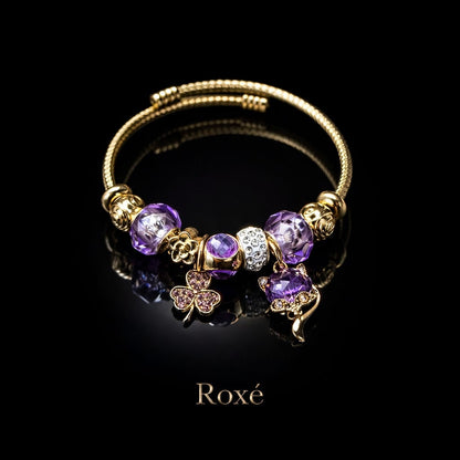 Bratara ROXE aurie cu pisicuta si trifoi charmuri elegante dama cadou stil modern