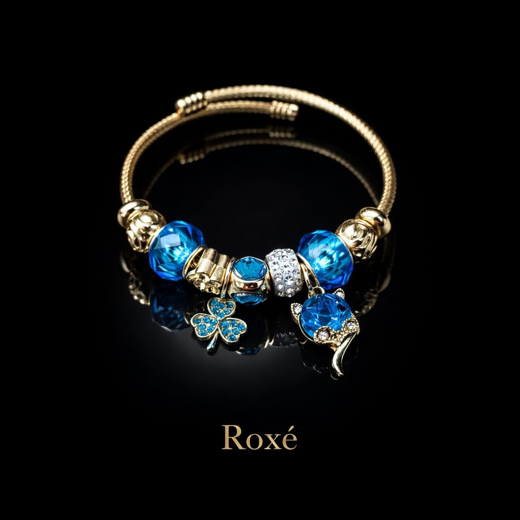Bratara ROXE aurie cu pisicuta si trifoi charmuri elegante dama cadou stil modern