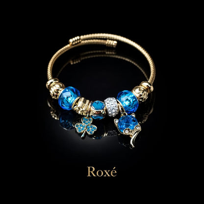 Bratara ROXE aurie cu pisicuta si trifoi charmuri elegante dama cadou stil modern