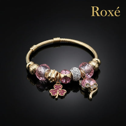 Bratara ROXE aurie cu pisicuta si trifoi charmuri elegante dama cadou stil modern