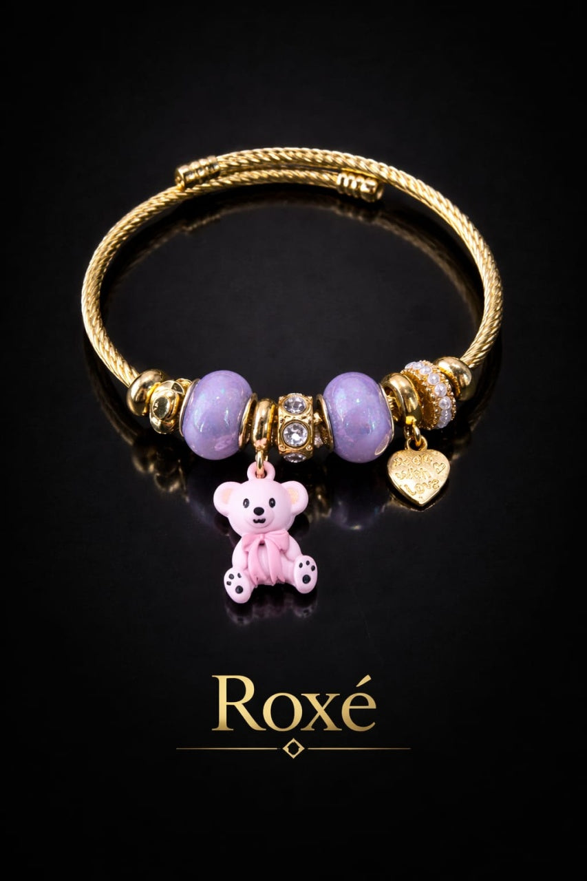 Bratara ROXE aurie cu ursulet charmuri elegante dama cadou stil modern