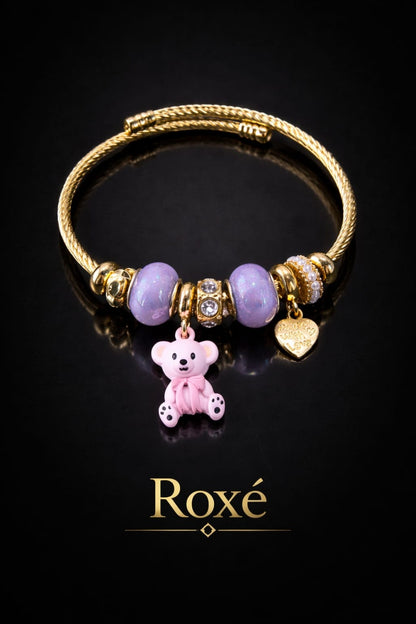 Bratara ROXE aurie cu ursulet charmuri elegante dama cadou stil modern